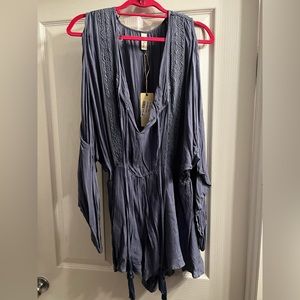 Light blue boho romper open sleeve; NWT; size L